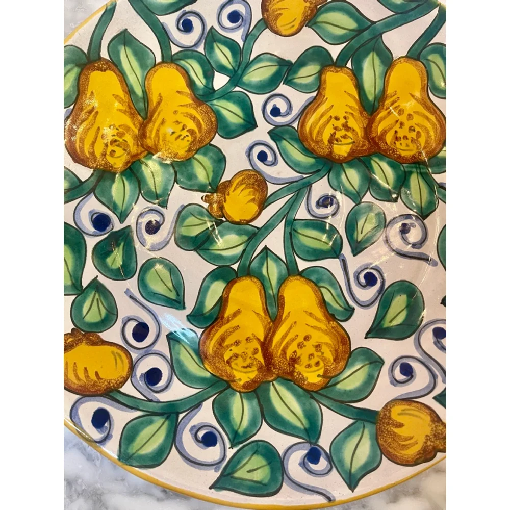 Giardini Aldini Hand Painted Pear Platter 14” Majolica Style Mexico Large Plate